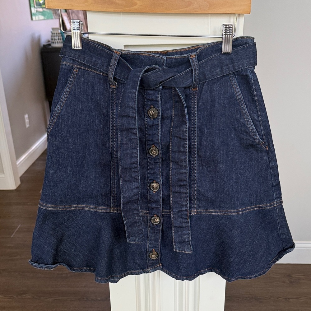 Nine West Dark Indigo Button-Front Tie-Waist Denim Skirt Small